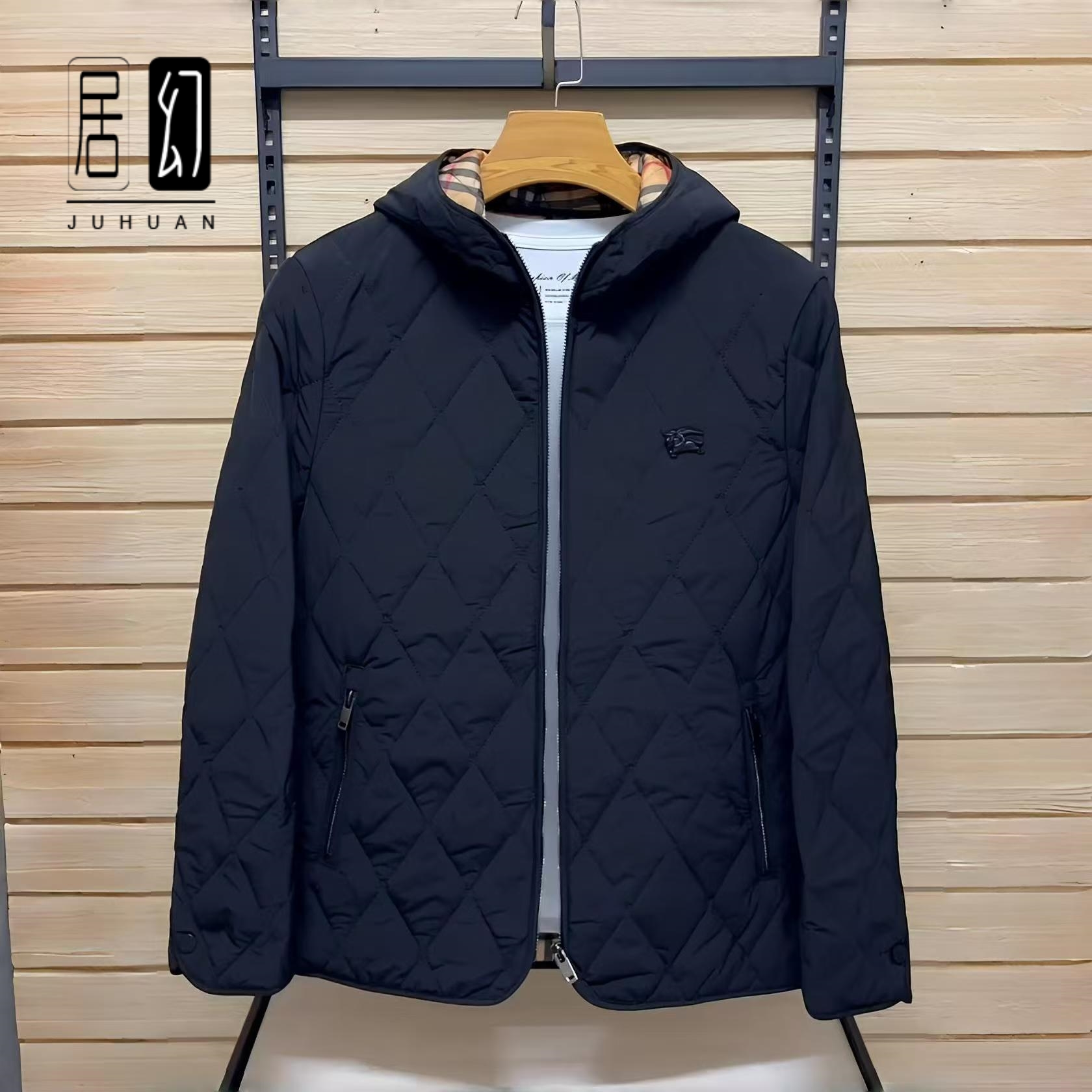 居幻男2025冬季气质独特百搭休闲连帽外套棉袄修身菱形格棉衣夹克