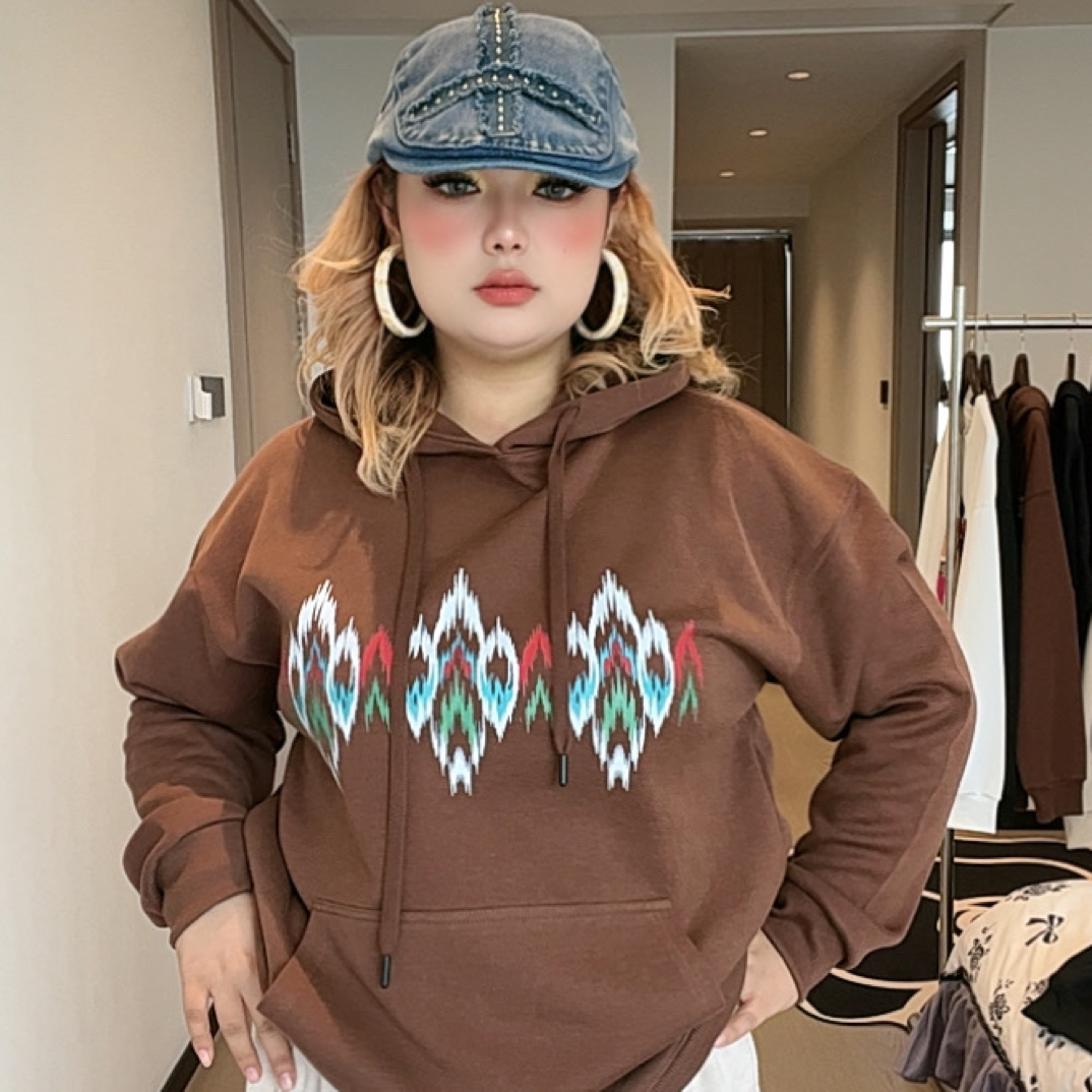 彩色atlas民族风卫衣连帽INS风锈斑处理嘻哈风中长款宽松型字母