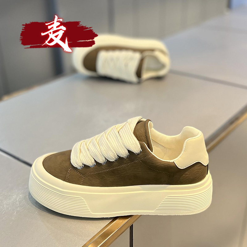 男鞋秋冬款2025新款潮流百搭休闲厚底板鞋男皮面防水运动增高潮鞋