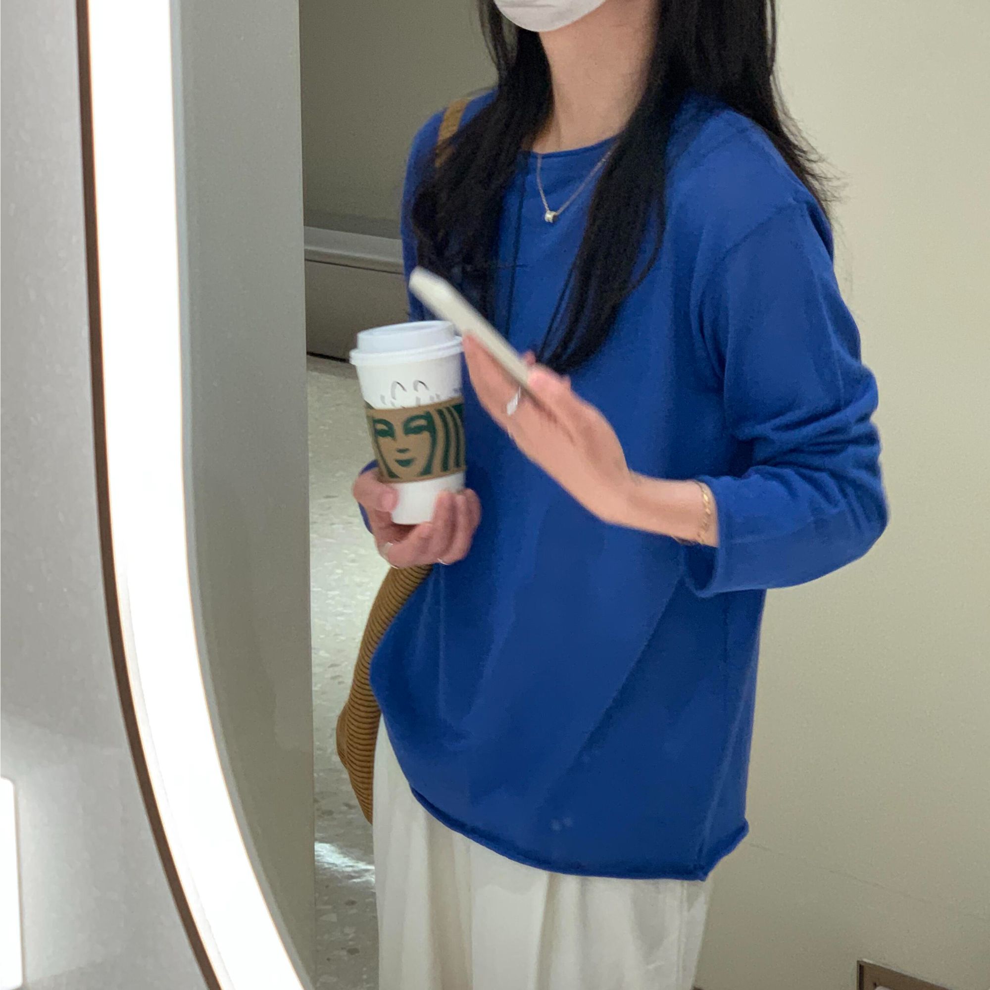 夏季女装韩系克莱茵蓝长袖防晒慵懒风针织衫洋气长袖薄款罩衫上衣