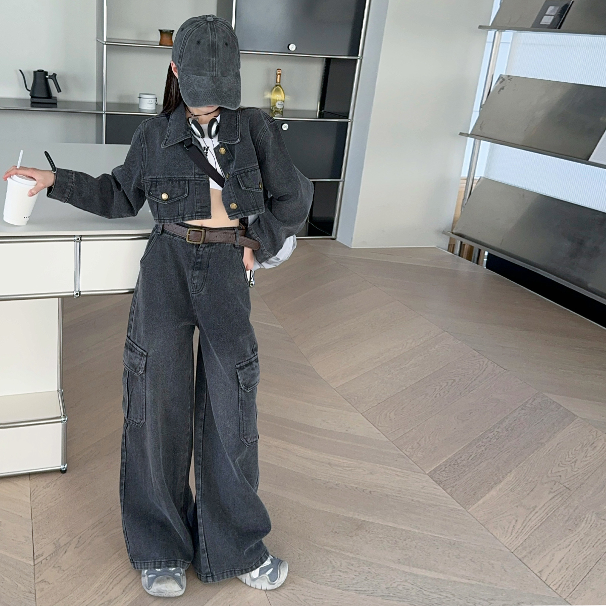 女童春装牛仔套装2025新款洋气时髦中大童短款外套春秋儿童阔腿裤