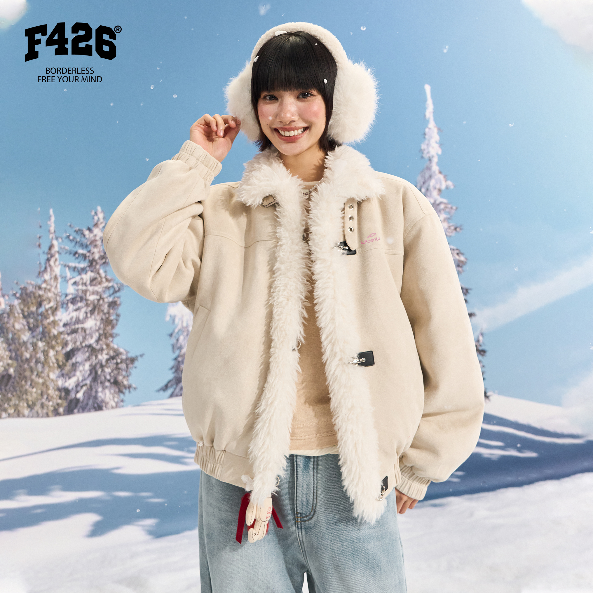 F426国潮冬季新款短款仿麂皮仿羊羔毛外套棉服 7506 达