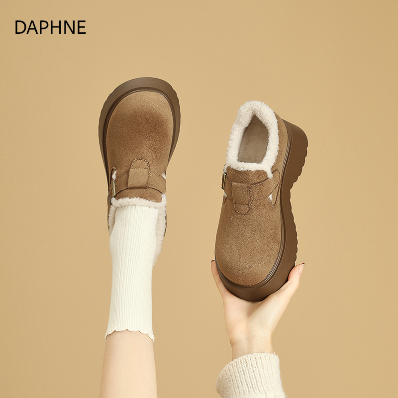 达芙妮加绒勃肯鞋女2025冬季新款厚底增高棉鞋女百搭保暖加厚女鞋