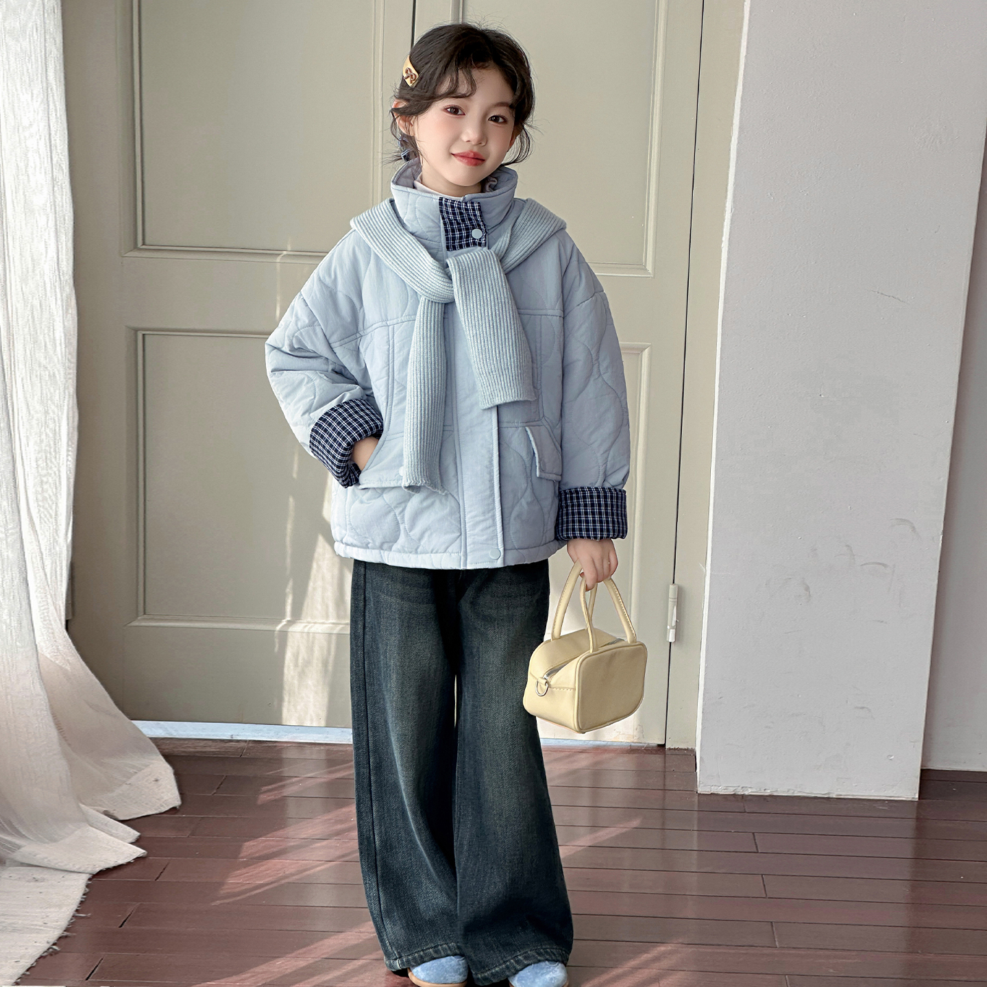 女童夹棉外套秋冬装2025新款女孩大童超好看加厚棉服儿童冬季上衣