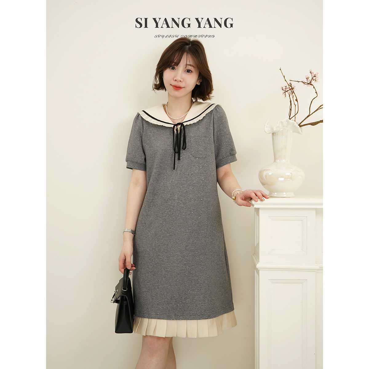 SIYANG亲肤透气海军领撞色新款经典减龄气质连衣裙LYQ504A003SYY