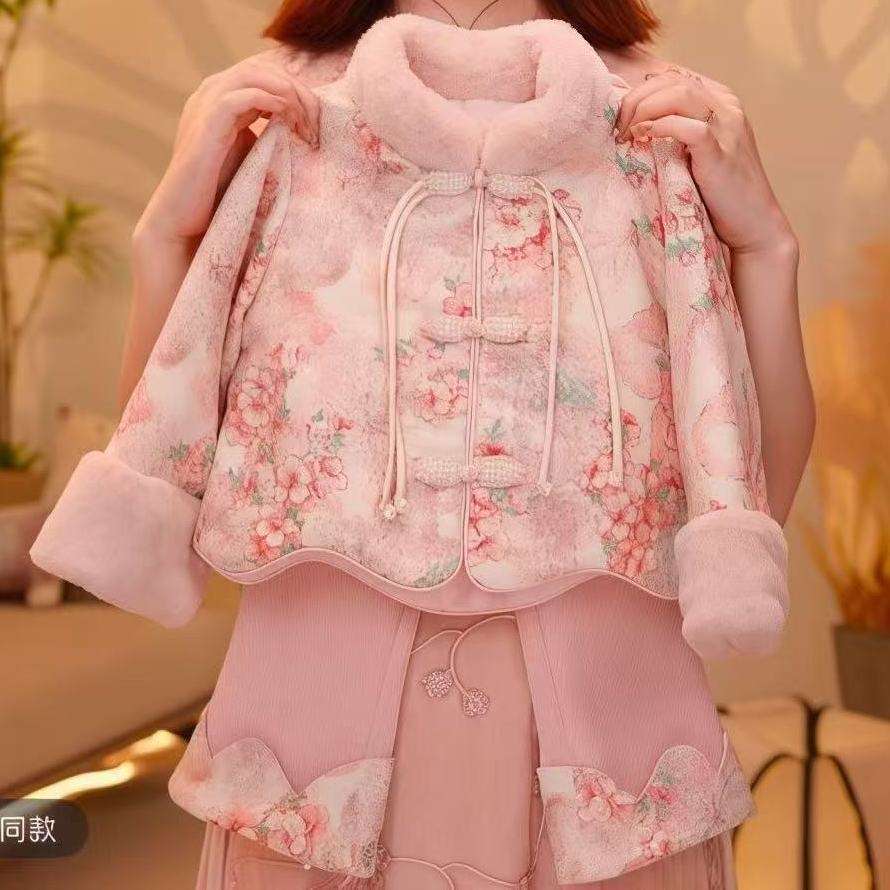 2025秋冬新款女童国风套装复古女宝重工长套装中式(三件套)