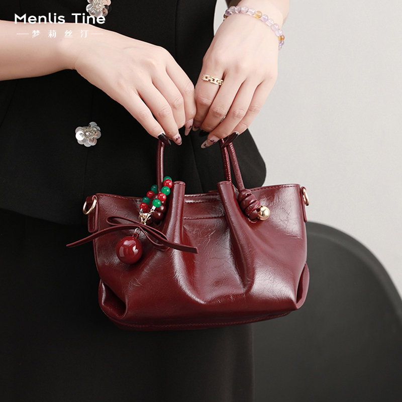 高级感油蜡皮菜篮子包包女2025新款小众复古婚礼包洋气手提斜挎包