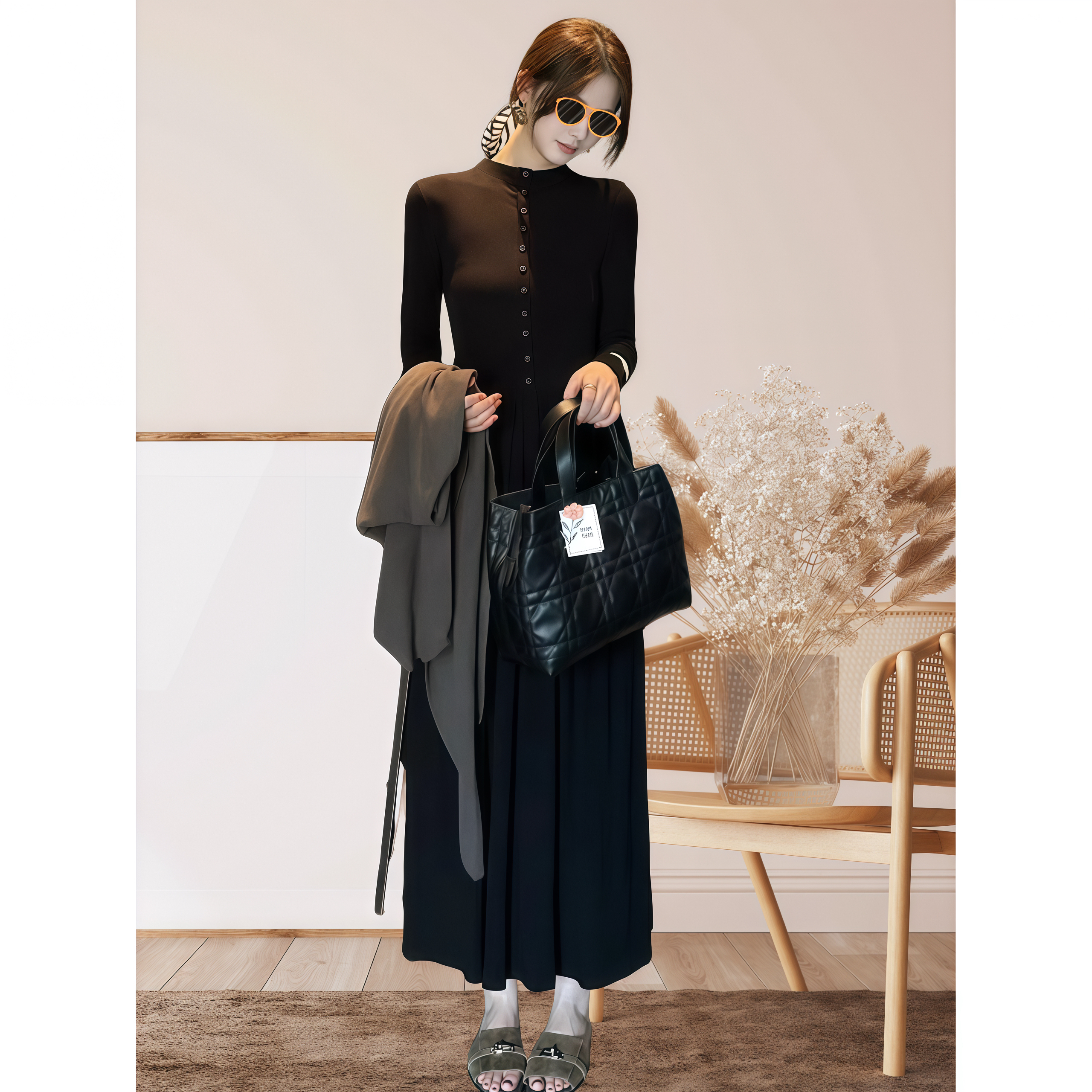 老钱风法式连衣裙秋冬新款黑色收腰显瘦气质内搭长裙赫本风小黑裙