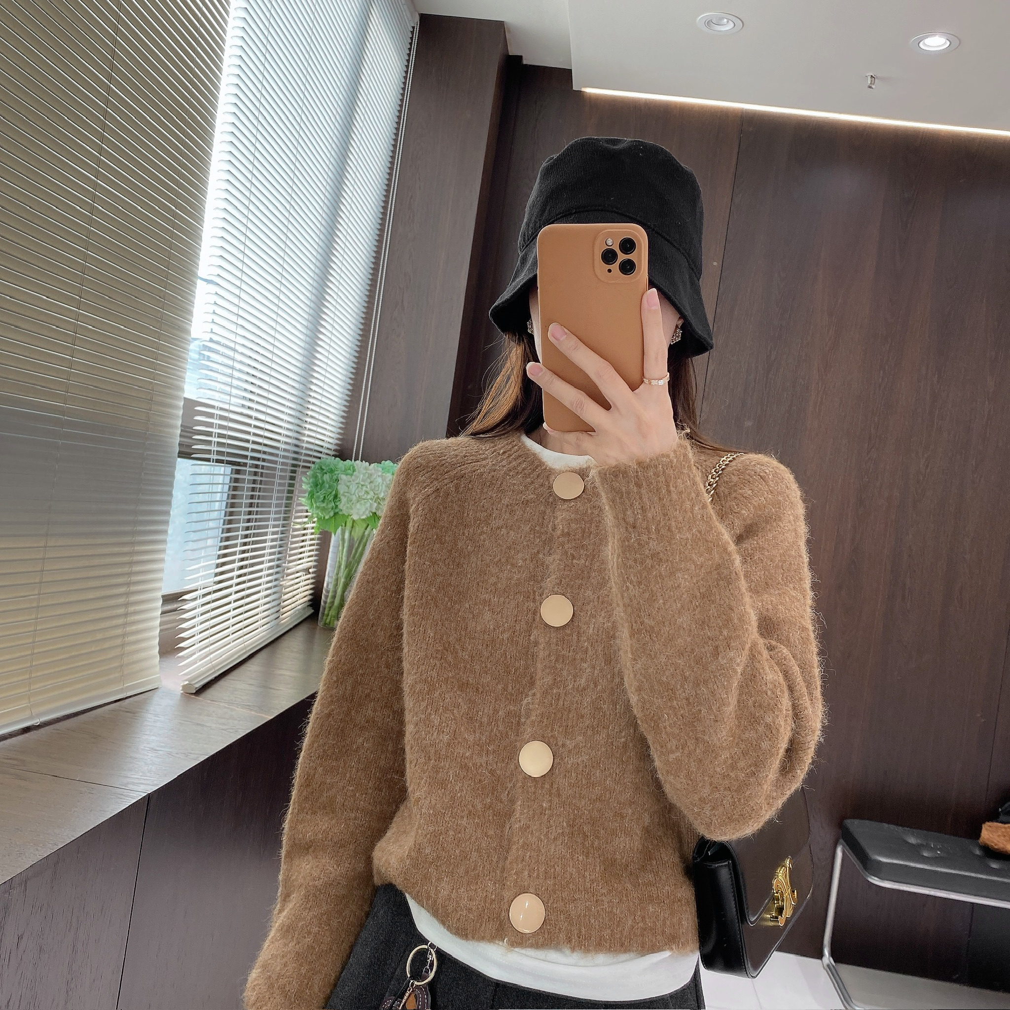 IMFLY金小金自制女装 针织开衫DYW9812秋冬圆领慵懒风针织开衫