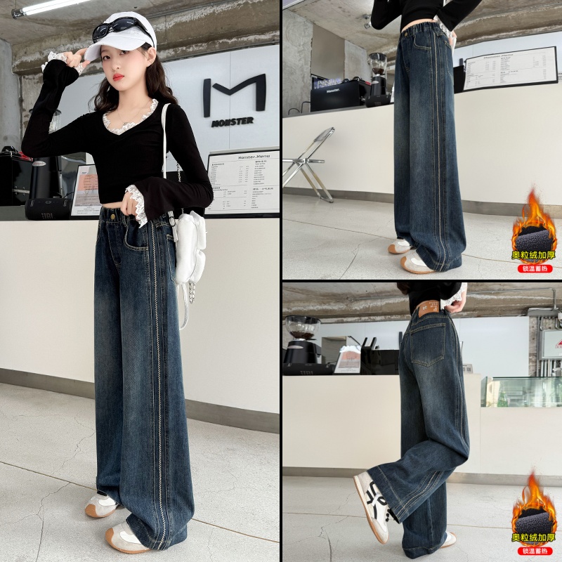 女童裤子春秋款2025新款初中生女孩大童秋装阔腿裤儿童洋气牛仔裤