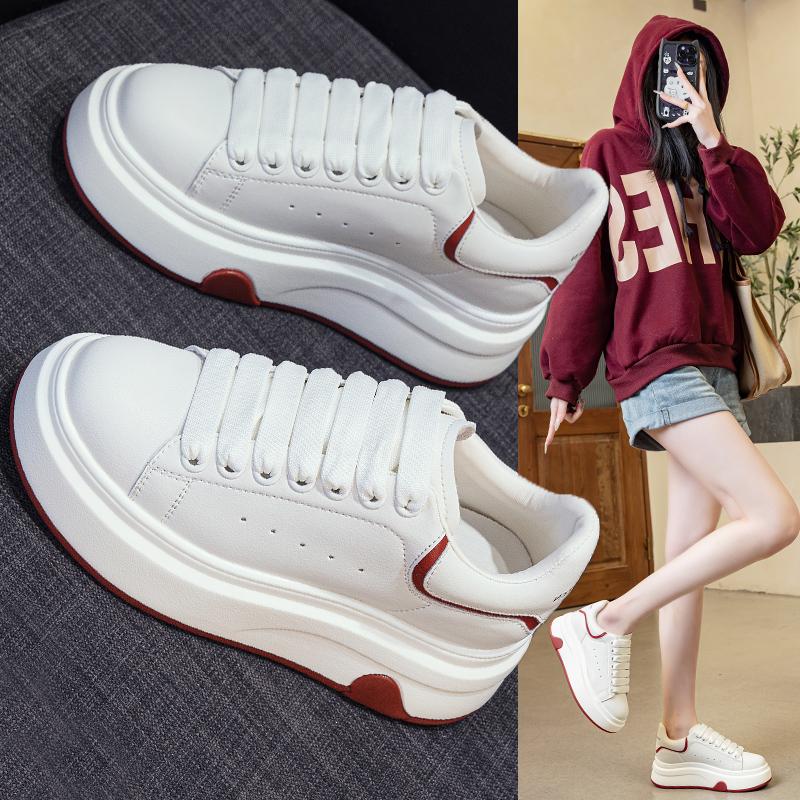 麦昆小白鞋女2025新款秋冬运动百搭轻便6CM增高厚底休闲加绒板鞋