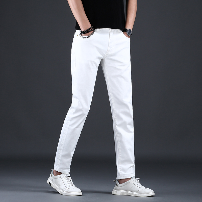 香港高端男士秋冬季牛仔裤时尚商务修身小脚裤潮流百搭男款牛仔裤