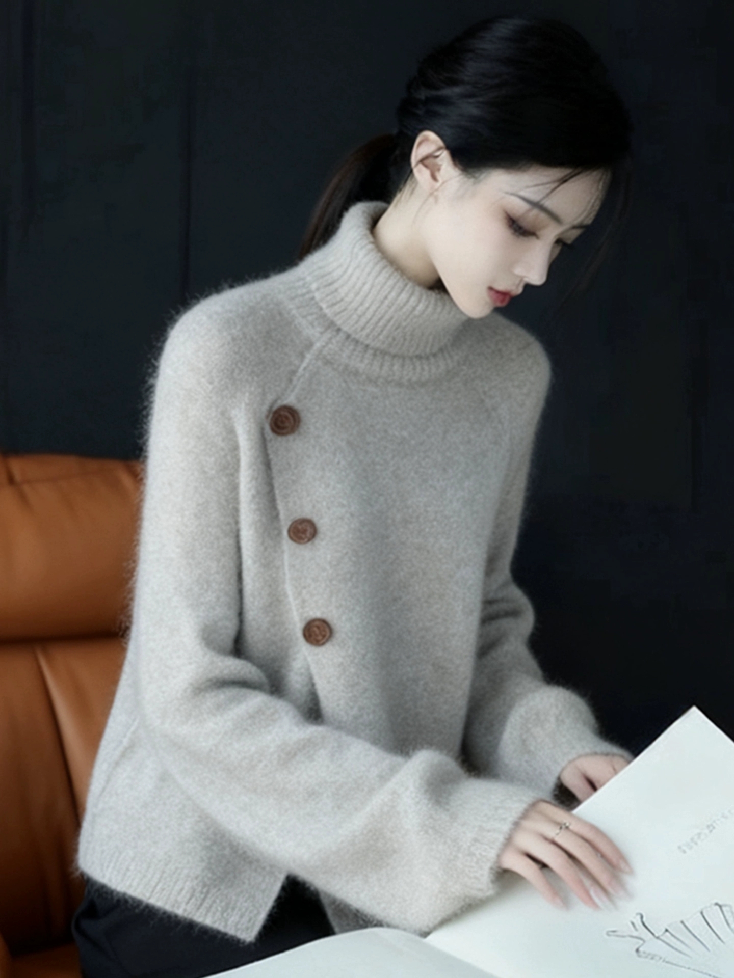 简约风休闲绝美灰色长袖毛衣针织衫女冬季新款超好看百搭显瘦上衣