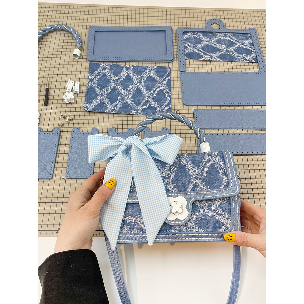 牛仔蓝小方包diy手工缝制材料包女双层手提包轻奢小众单肩斜挎包