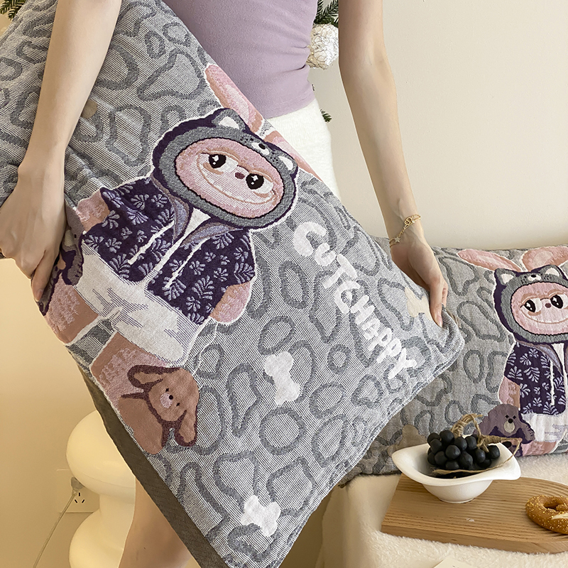 2025新款全棉拉布兽四层纱布枕巾一对装家用学生枕芯保护垫巾纯棉