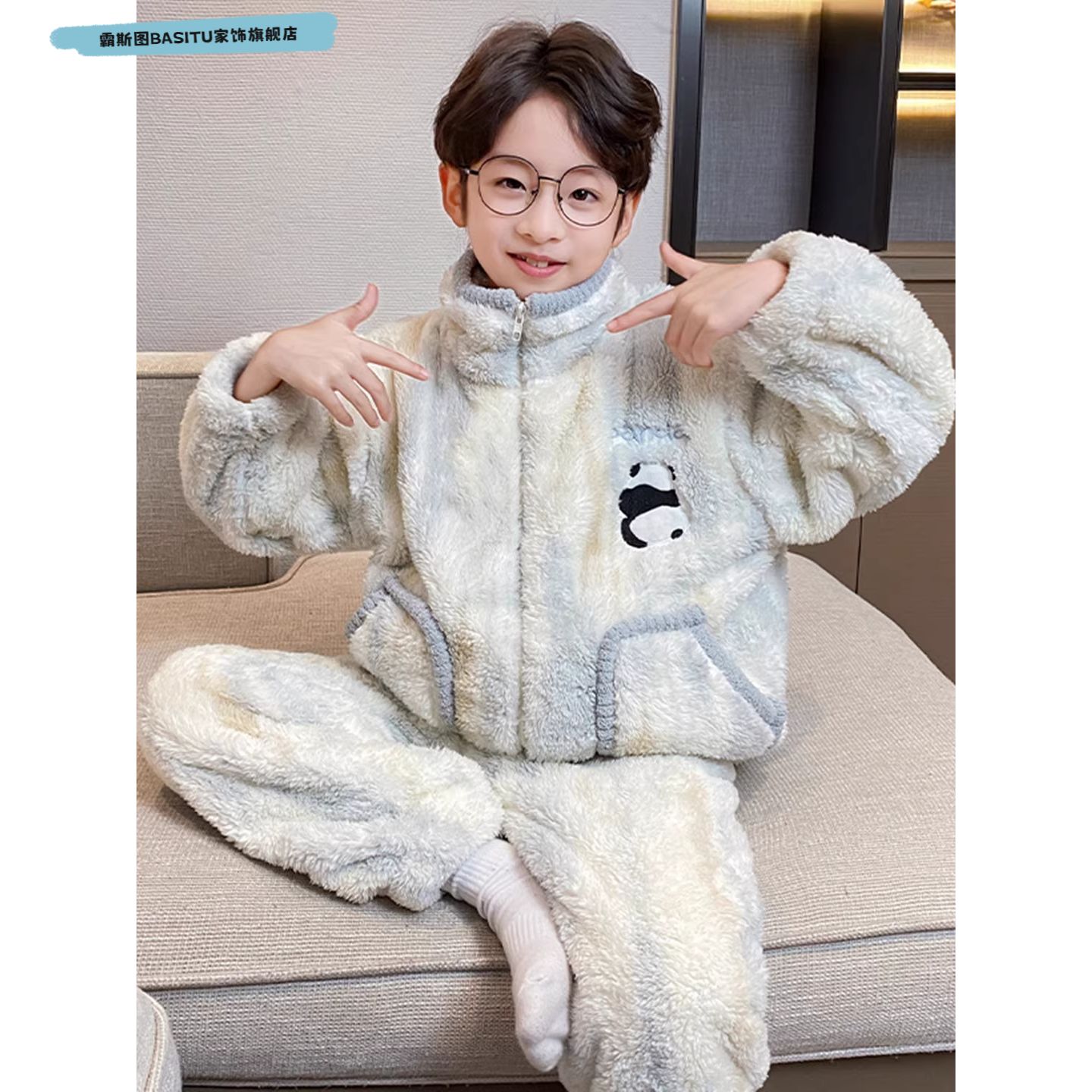 儿童珊瑚绒睡衣男童秋冬季2025新款加厚保暖大童男孩青少年家居服