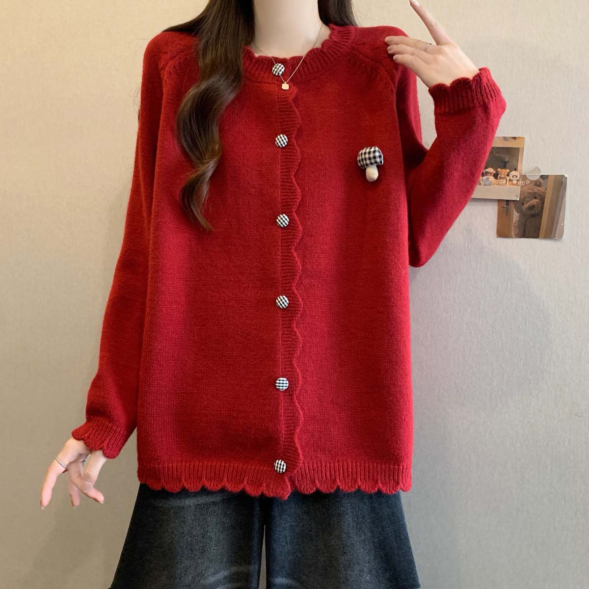 大码女装减龄卡通毛衣外套女秋冬新款宽松显瘦设计感针织开衫上衣