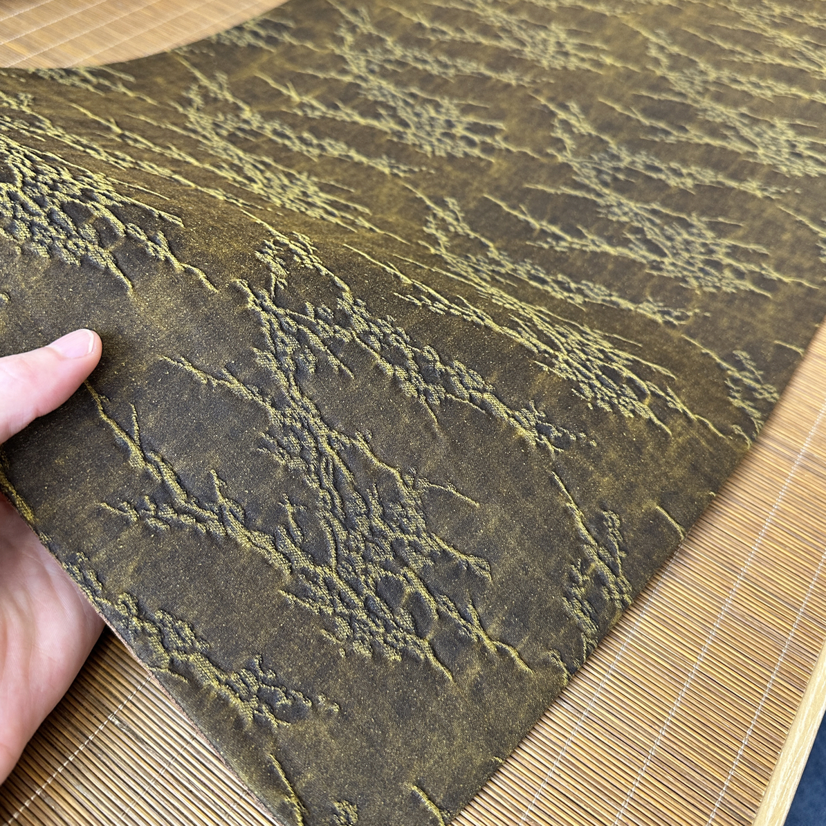 【冰梅】65×33老料香云纱手工茶席垫禅意茶道主人垫双面精美干泡盘