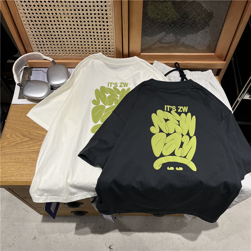 吴小越w1221男童夏款短袖宽松无感印花韩版棉t恤中大童儿童上衣