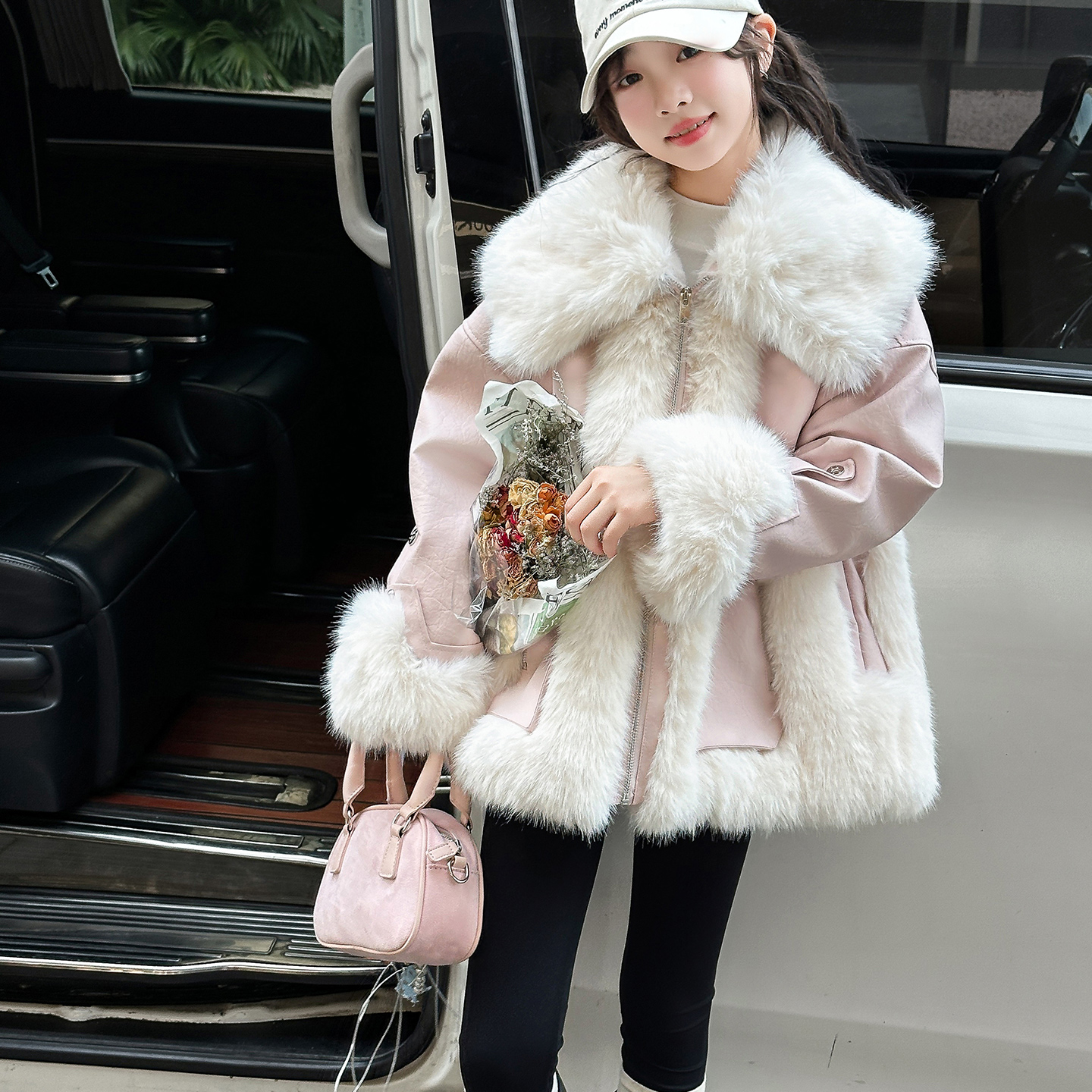 女童韩版皮毛一体加绒外套冬季新2025款加厚仿皮草大衣洋气保暖潮