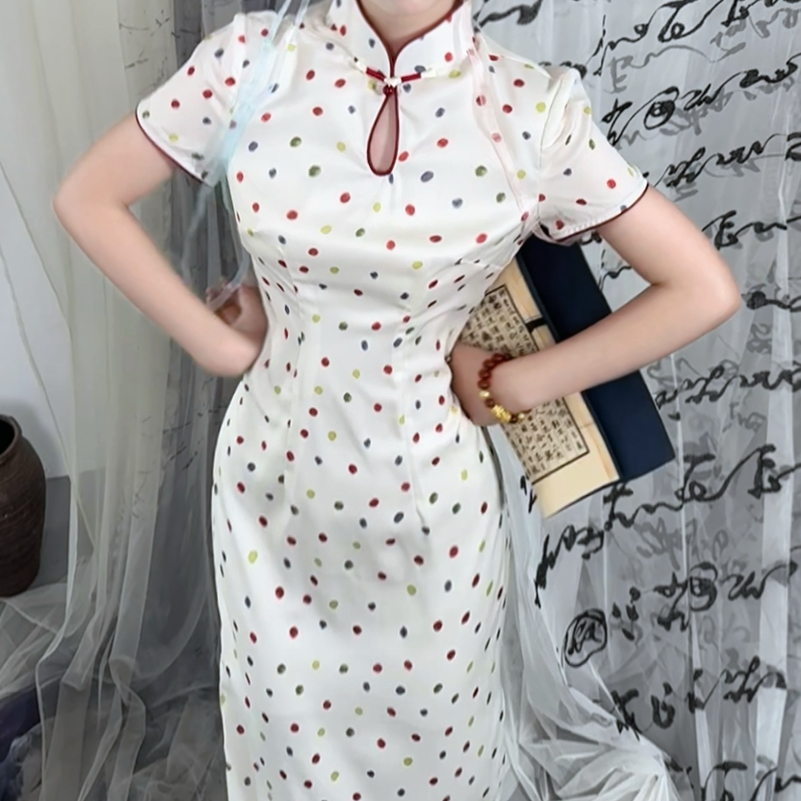 俏娘鱼白色文艺新中式改良短袖旗袍女2025夏季新款日常可穿年轻款