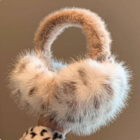 豹纹毛绒耳罩女冬季毛茸茸耳包耳套骑车防冻防寒保暖耳暖耳捂子否