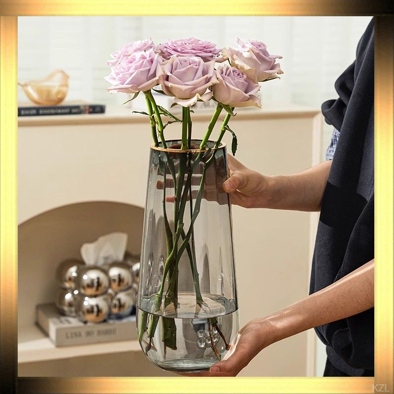花瓶摆件客厅插花轻奢高级感透明玻璃水培水养鲜花玫瑰专用网红