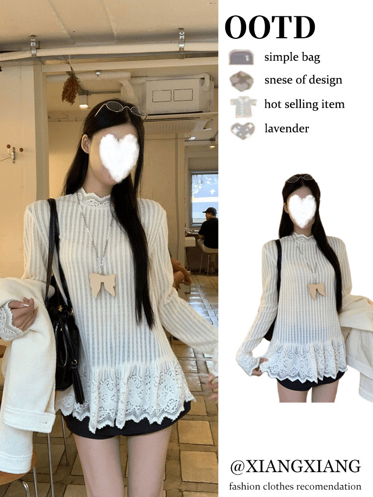 2025秋季新款蕾丝花边长袖宽松T恤韩系ins甜美休闲百搭上衣女