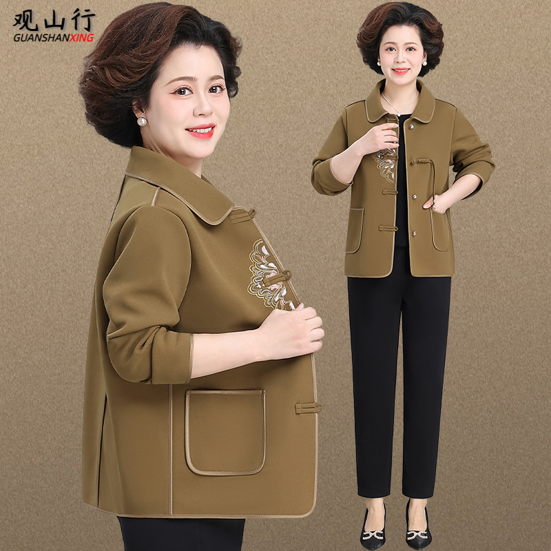 50岁妈妈秋装外套2025新款中老年人女春秋薄款夹克上衣民族风刺绣