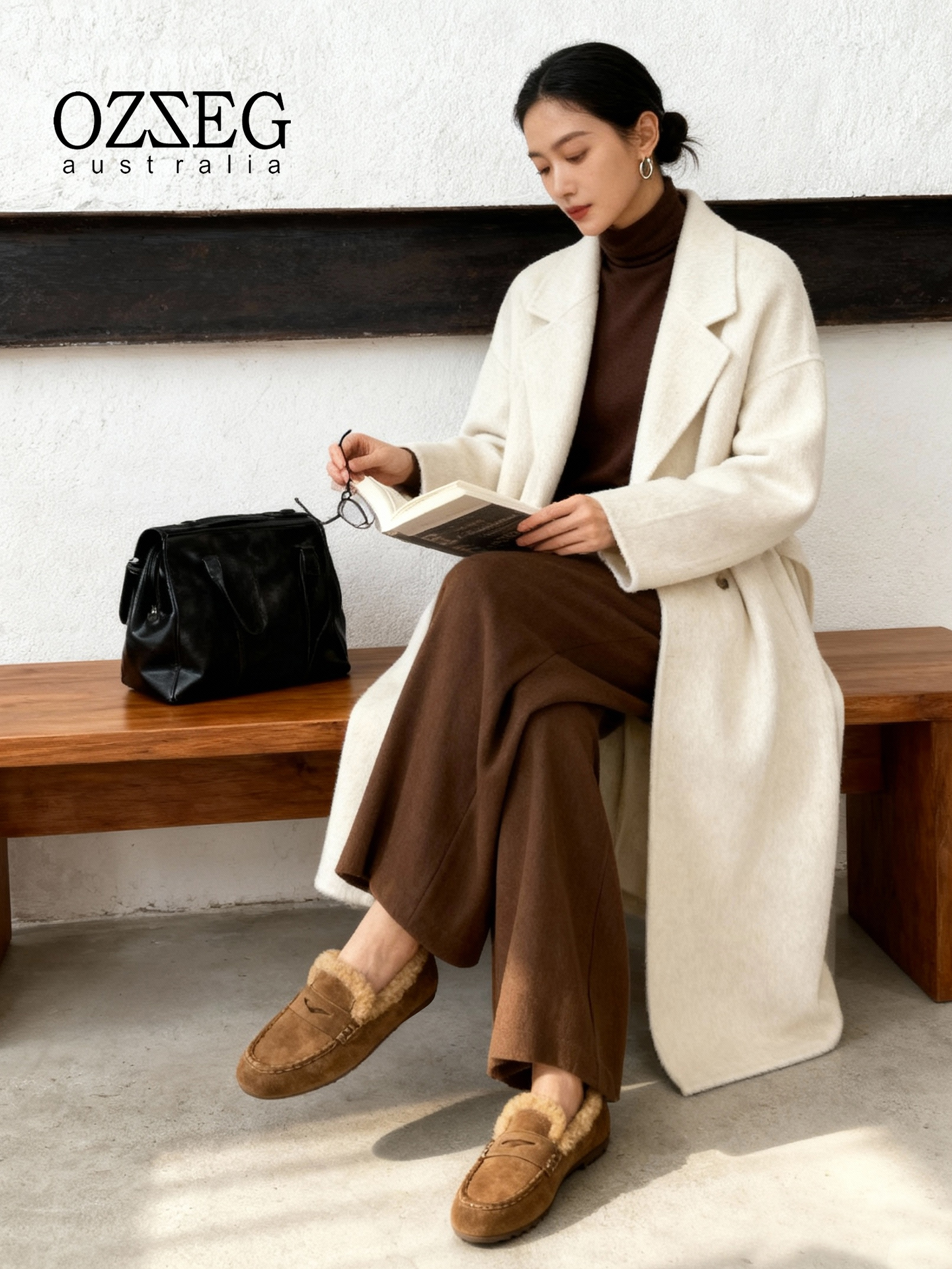 OZZEG澳泽格2025新品皮毛一体单鞋加厚保暖豆豆鞋毛毛鞋25D28