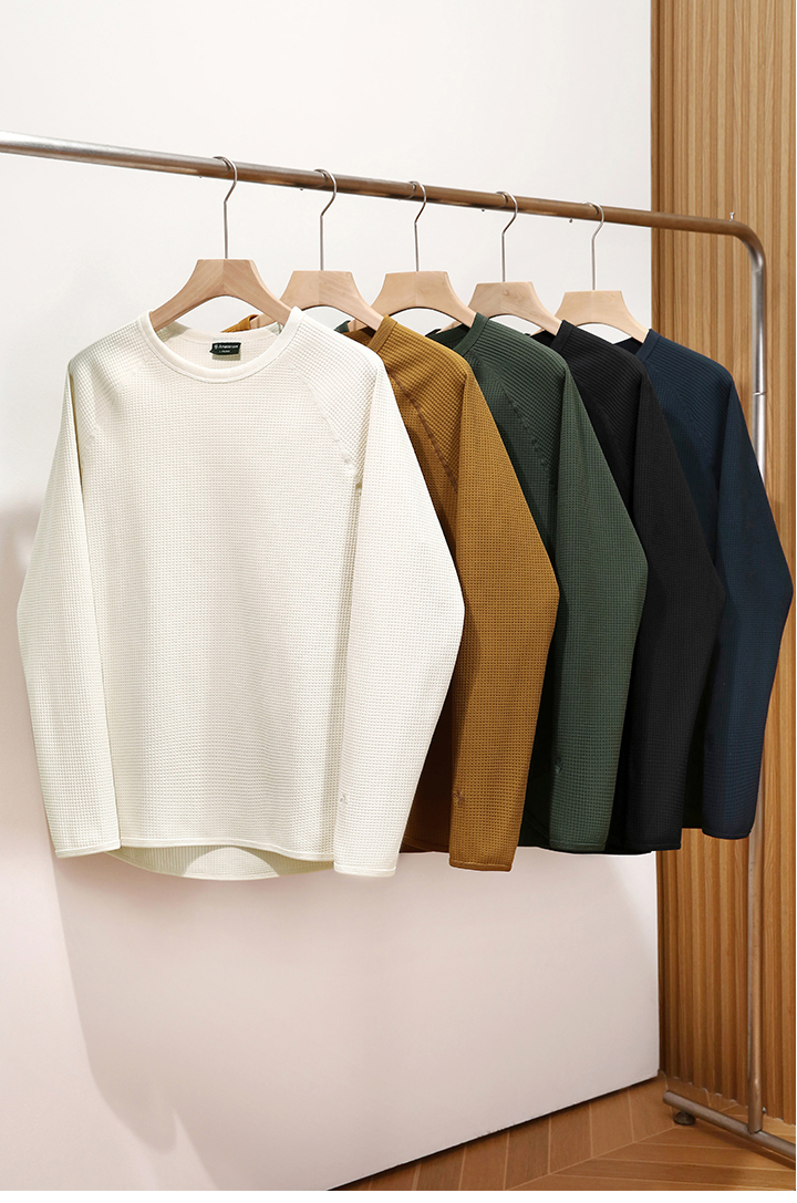 意奢重磅轻质新型华夫格吸汗速干弹力透气秋冬长袖T恤卫衣潮2650