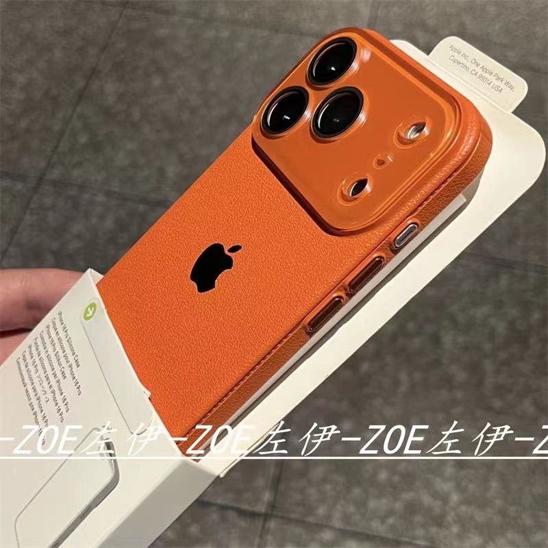 ins风橙色荔枝纹硬壳适用苹果17promax手机壳高级感iphone1615143