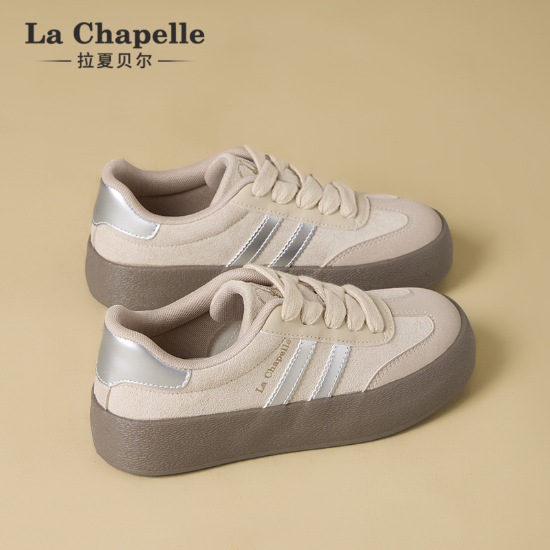 拉夏贝尔厚底德训鞋女鞋2025秋冬新款爆款复古增高小白鞋休闲板鞋