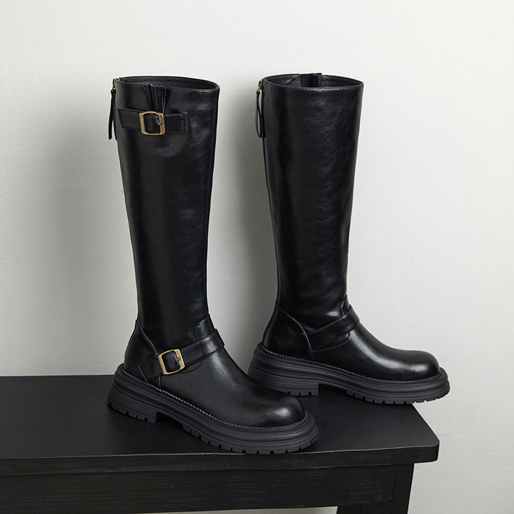 真皮过膝长靴显瘦时尚百搭黑色厚底秋冬长筒高筒小个子加绒英伦风