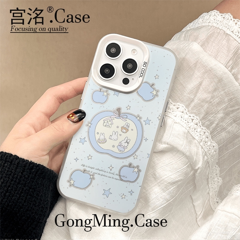蓝苹果小兔子彩银壳适用于iPhoneiPhone苹果16手机壳华为oppo小米