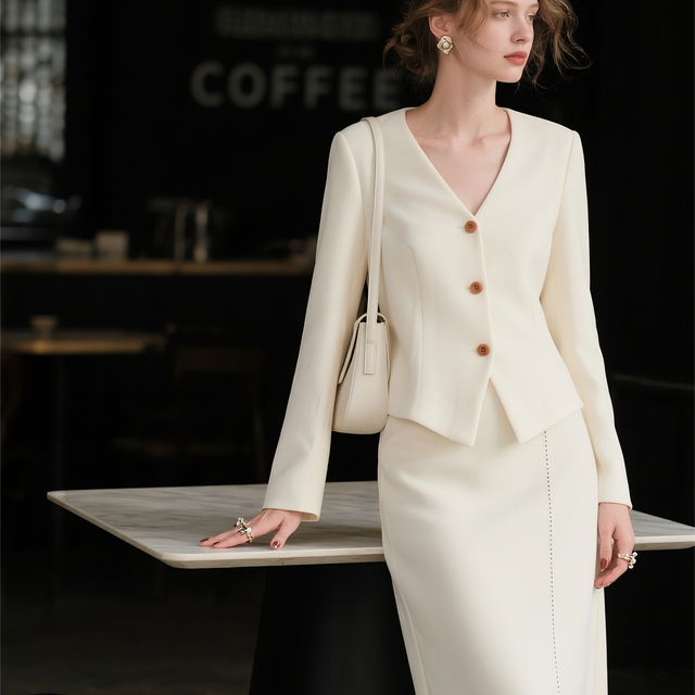 白色西装套装女2025年秋季新款时尚气质减龄显瘦包臀半身裙两件套