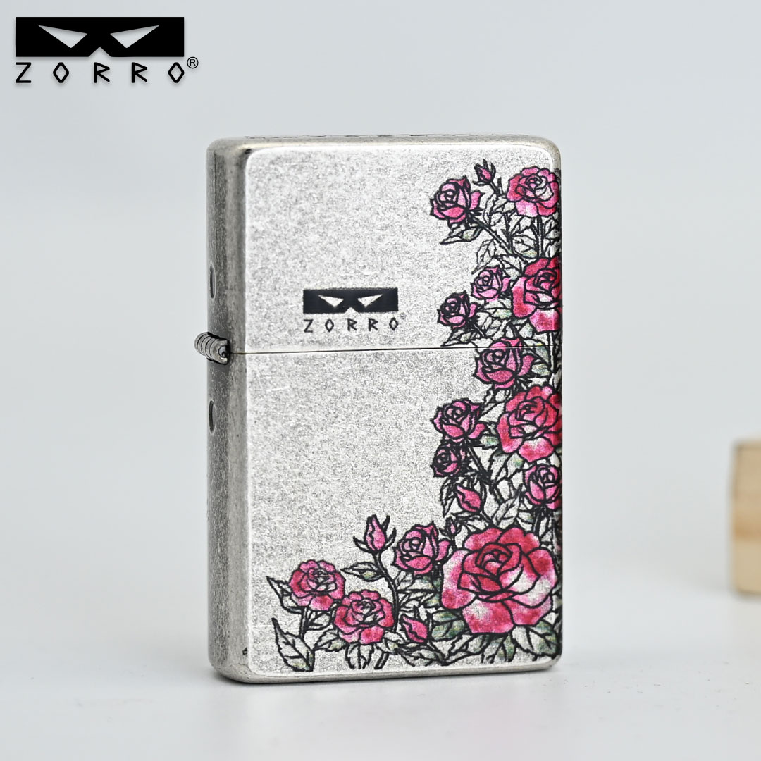 ZORRO佐罗防风打火机二代古银玫瑰花男士送男友热恋节日礼物父亲