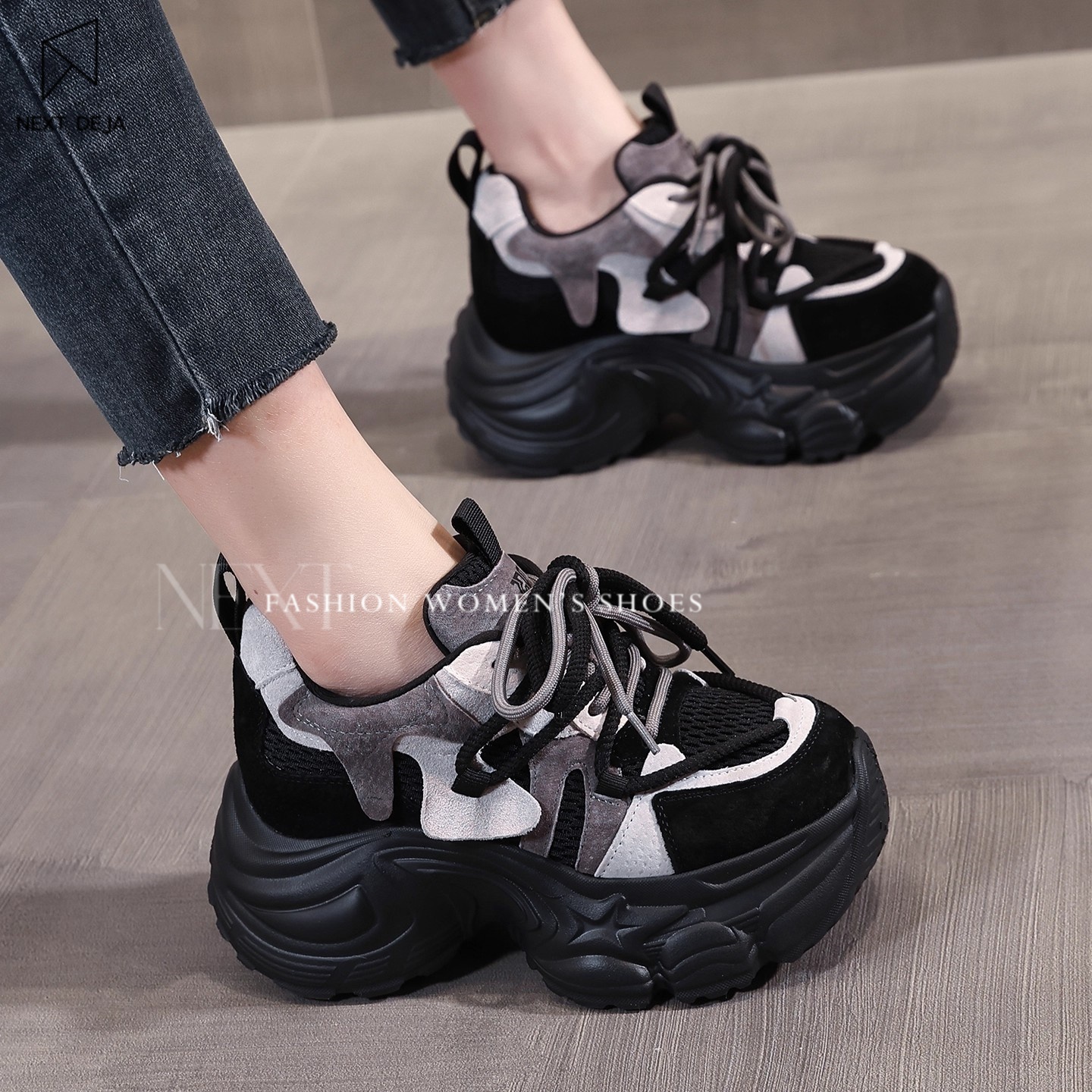 老爹鞋内增高女小个子2025秋季新款拼色百搭厚底运动休闲鞋显脚小