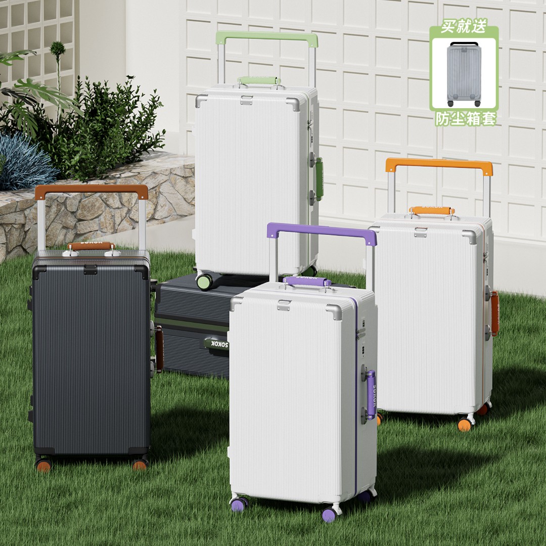 sokok新款2025宽拉杆女士大容量ins风行李箱撞色休闲旅行箱