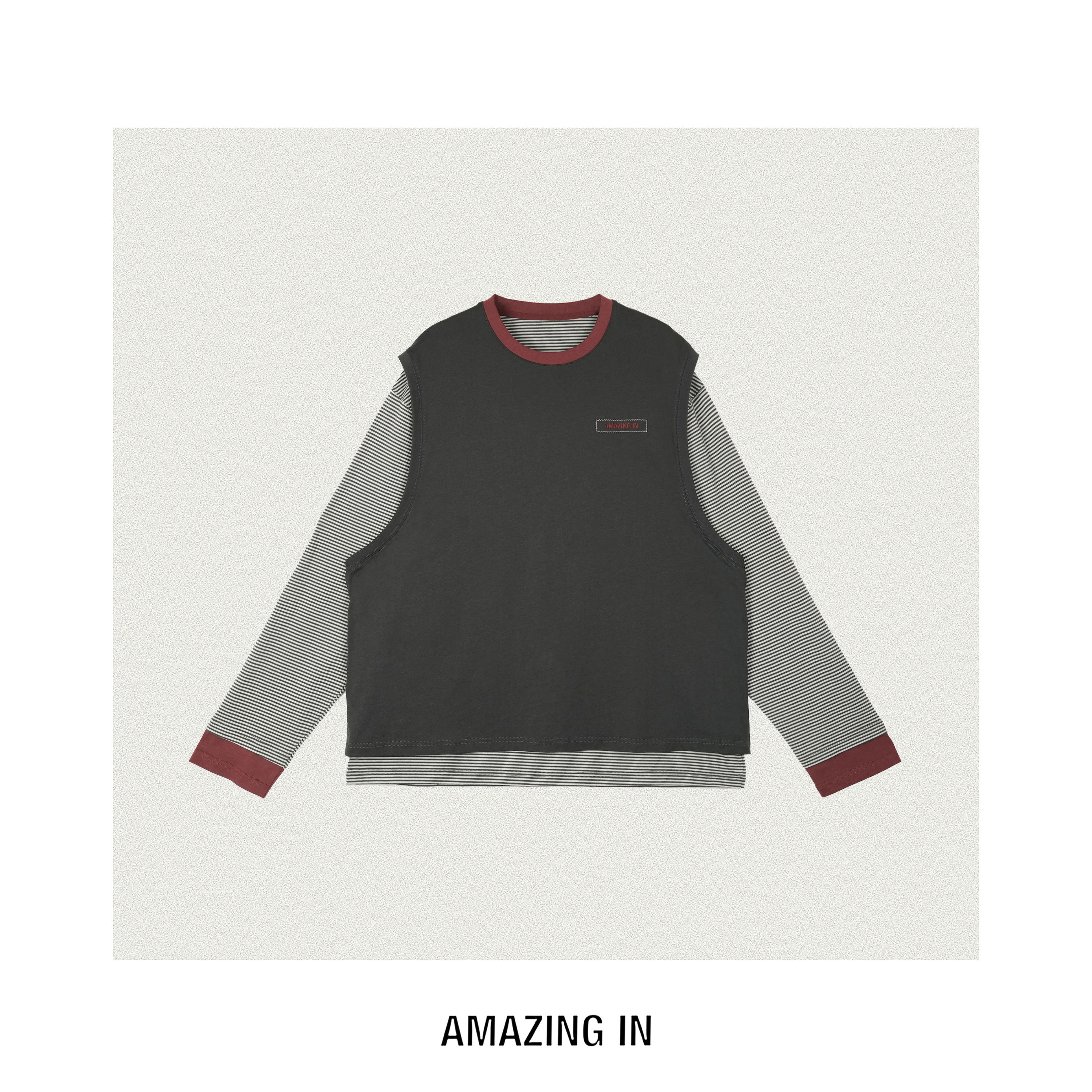 AMAZING IN | 精纺棉 |假两件拼接条纹上衣A250815-AI58CTL250706
