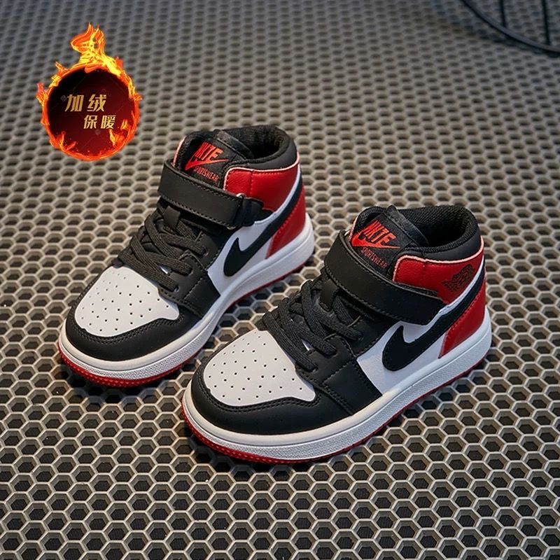 大黄蜂aj童鞋真皮高帮加绒儿童运动鞋2025秋冬男童鞋子女童休闲鞋