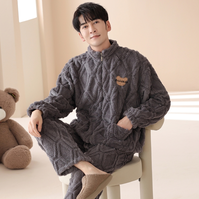 加绒加厚男士睡衣珊瑚绒秋冬季2025新款韩版可外穿保暖家居服套装