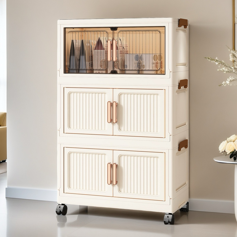 【50面宽三层】TZ 竖纹折叠款可移动儿童衣柜杂物整理收纳柜储物柜