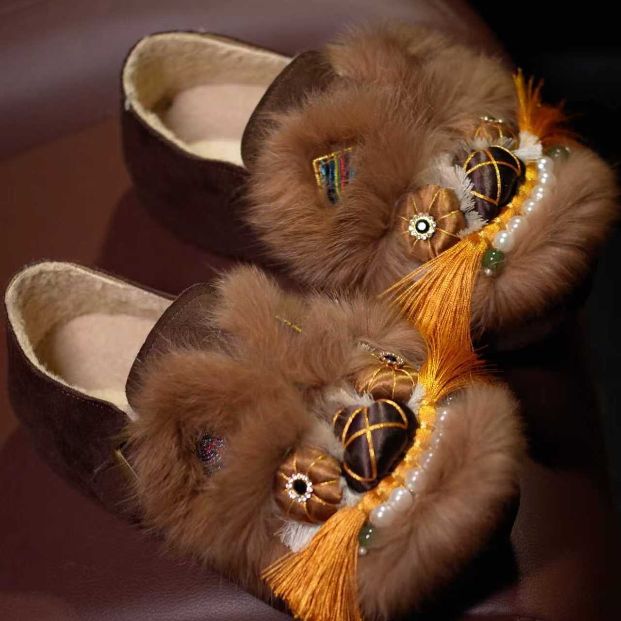 【琥珀老钱】厚底加绒国风中式虎头鞋冬季时尚百搭外穿勃肯虎头鞋