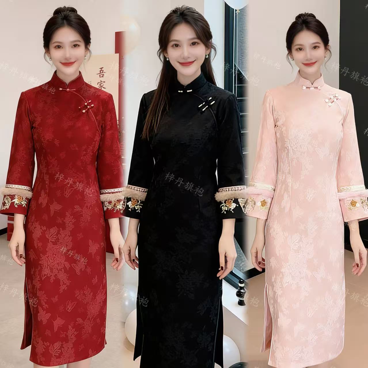 繁星 衣长105  冬季新款小个子中长款新中式日常气质修身改良旗袍