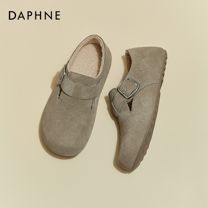 达芙妮平跟时尚博肯鞋女款2025年秋冬季新款复古加绒休闲舒适单鞋