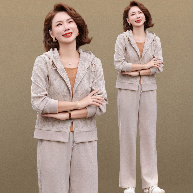 罗蒙中老年妈妈运动服套装女春秋季新款洋气百搭休闲两件套运动服