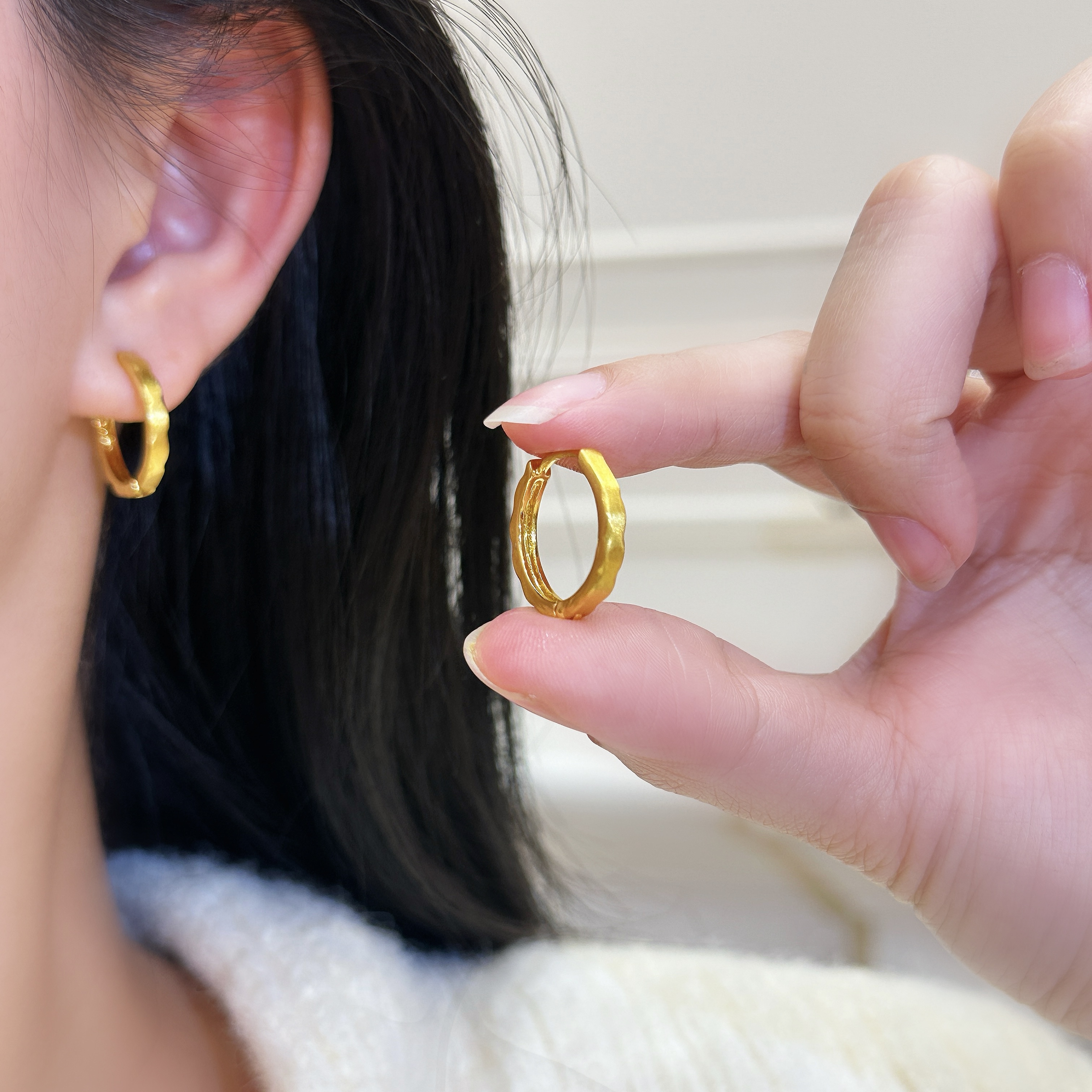 【如奕饰品】商务风几何图案日韩金色女耳环耳扣法式百搭耳圈素圈