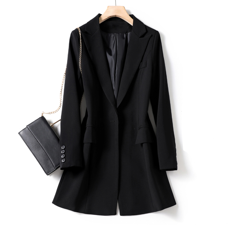 高级感西装外套女2025年春秋新款时尚百搭修身中长款黑色西服上衣