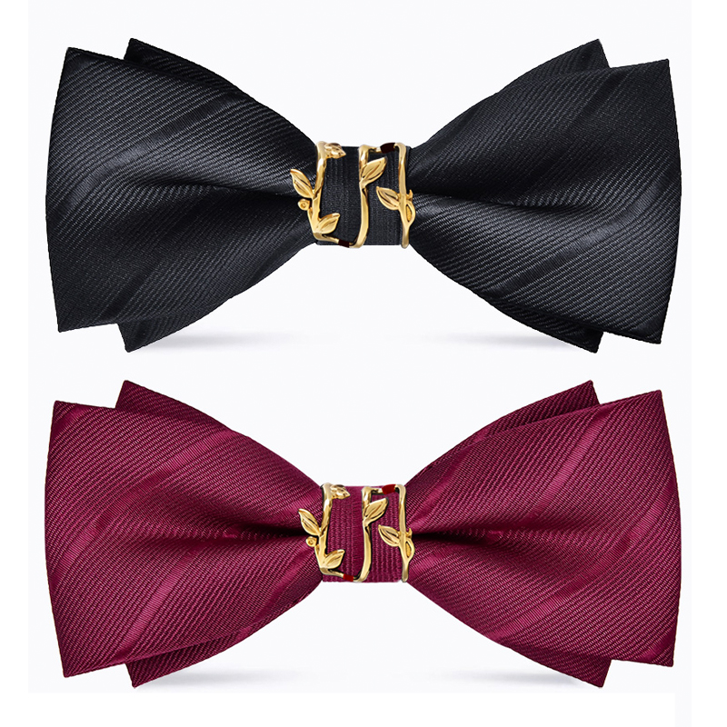 新郎结婚新中式酒红色连理枝领结伴郎黑色蝴蝶结婚礼订婚配饰